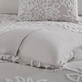 3 Piece Tufted Cotton Chenille Floral Comforter Set Warm Grey White Full Queen Full Warm Grey White Cotton