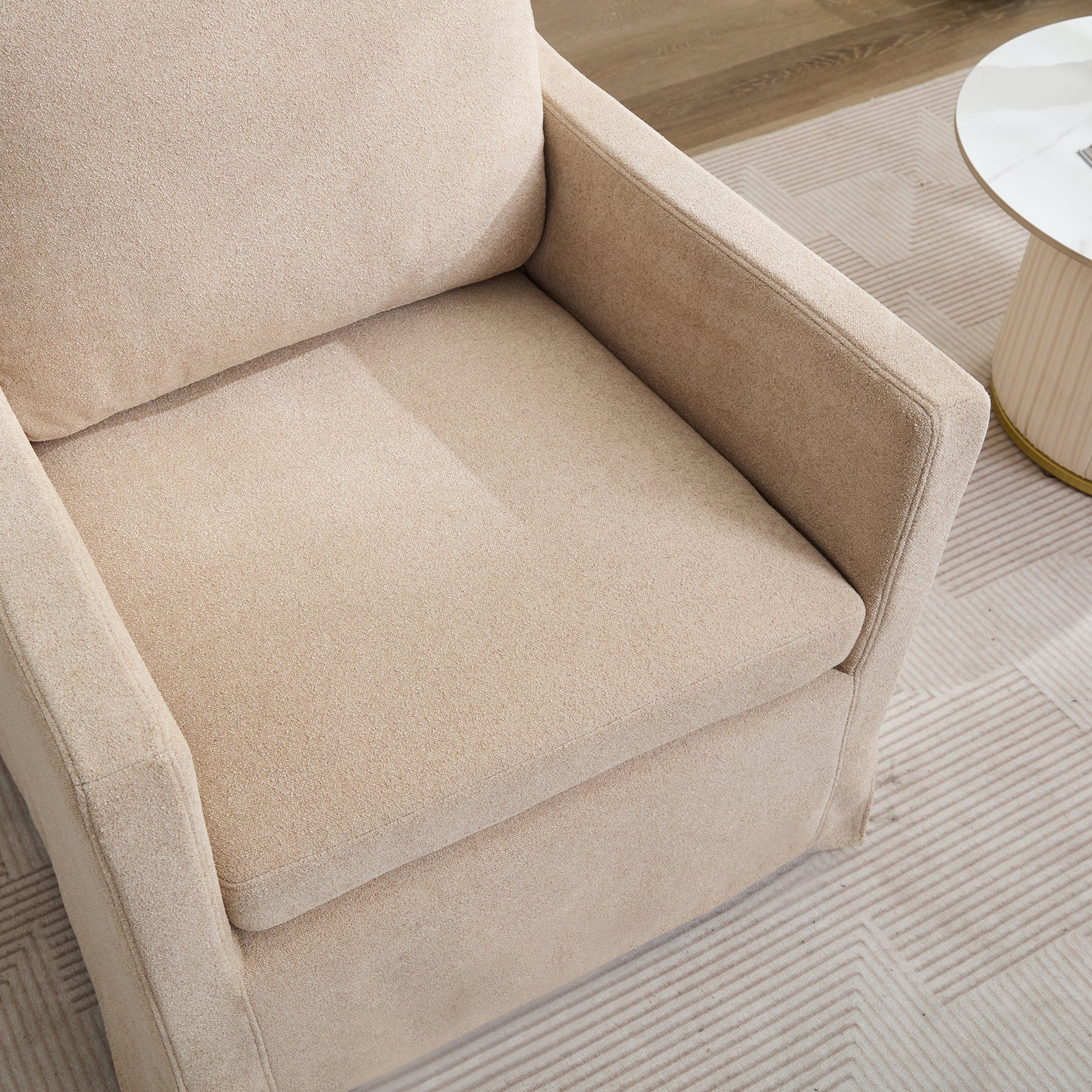 29.92'' Swivel Accent Chair, Upholstered Skirted Swivel Chair With Removable Back Cushion, 360 Degree Comfy Armchair For Living Room, Nursery, Lounge,Office,Wheat Chenille Wheat Chenille