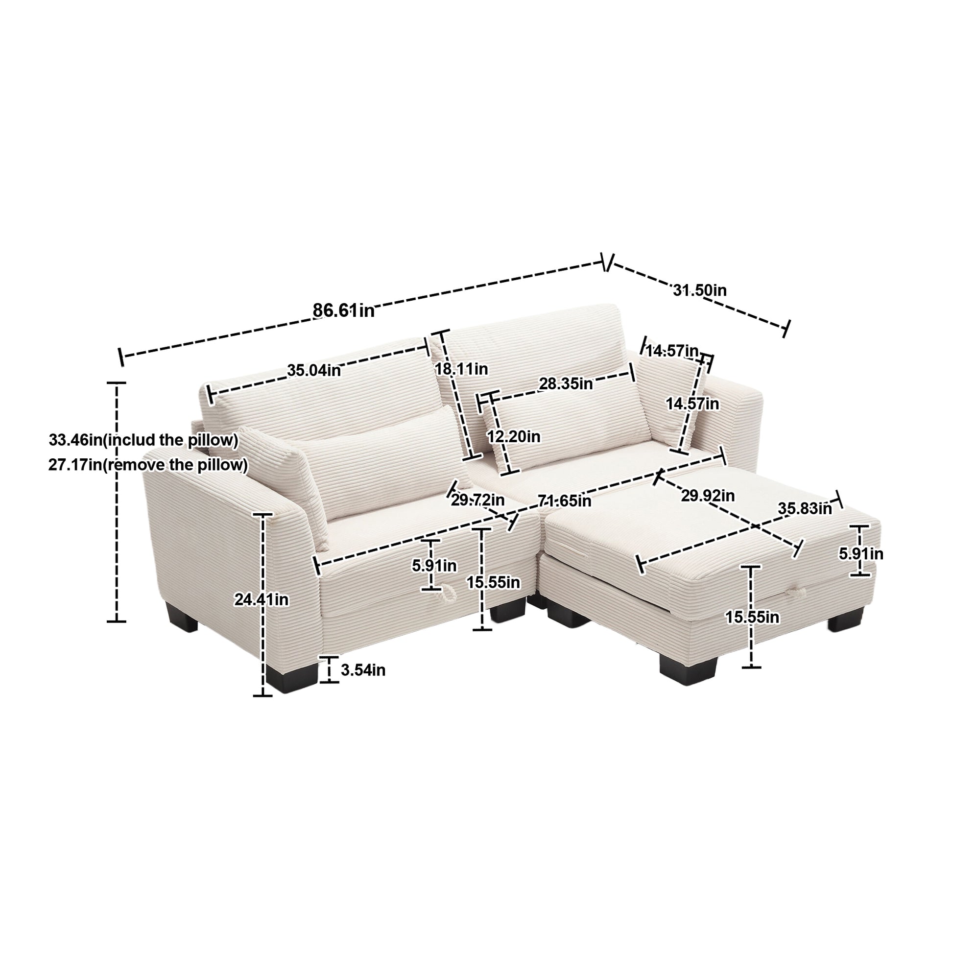 United Modular Sectional Sofa L Shaped Modular Couch With Reversible Chaise Modular Sofa Sectional Couch With Storage Seats Beige Velvet 2 Seat