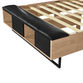 Queen Size Wood Platform Bed With Upholstered Headboard, Lights And Storage Nightstand, Bench, Walnut Box Spring Not Required Queen Walnut Wood Bedroom Bed Frame Faux Leather Solid Wood Mdf