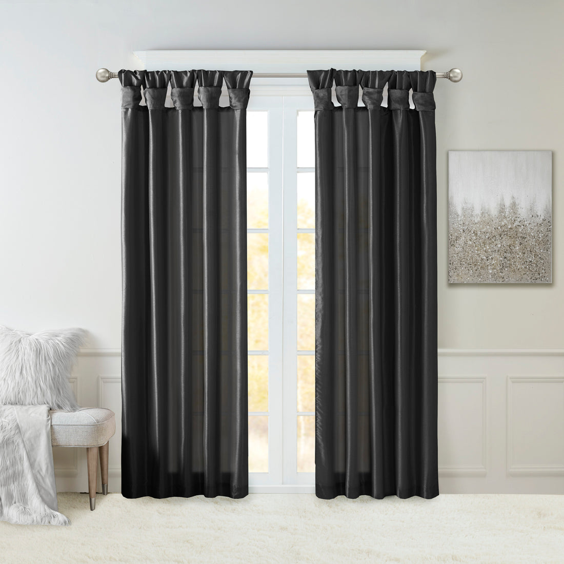 Twist Tab Lined Window Curtain Panel Black 50X120" Black Polyester