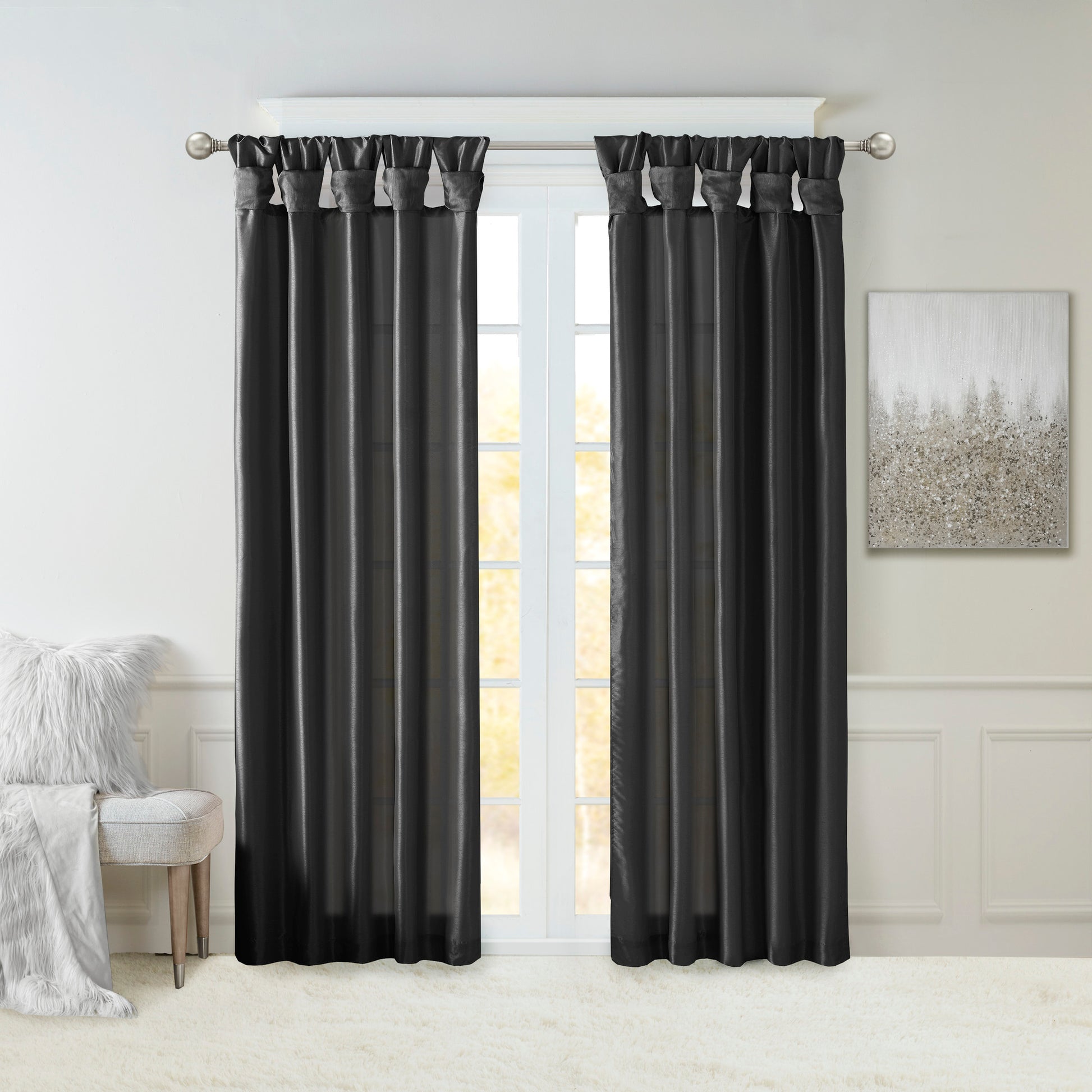 Twist Tab Lined Window Curtain Panel Black 50X120" Black Polyester