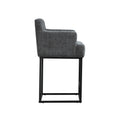 Coolmore Counter Height Bar Stools Set Of 2, Modern Barrel Bar Stool With Backrest And Arms, Black Metal Frames, Upholstered Bar Stools For Kitchen Island, Pub, Club Gray Foam Chenille