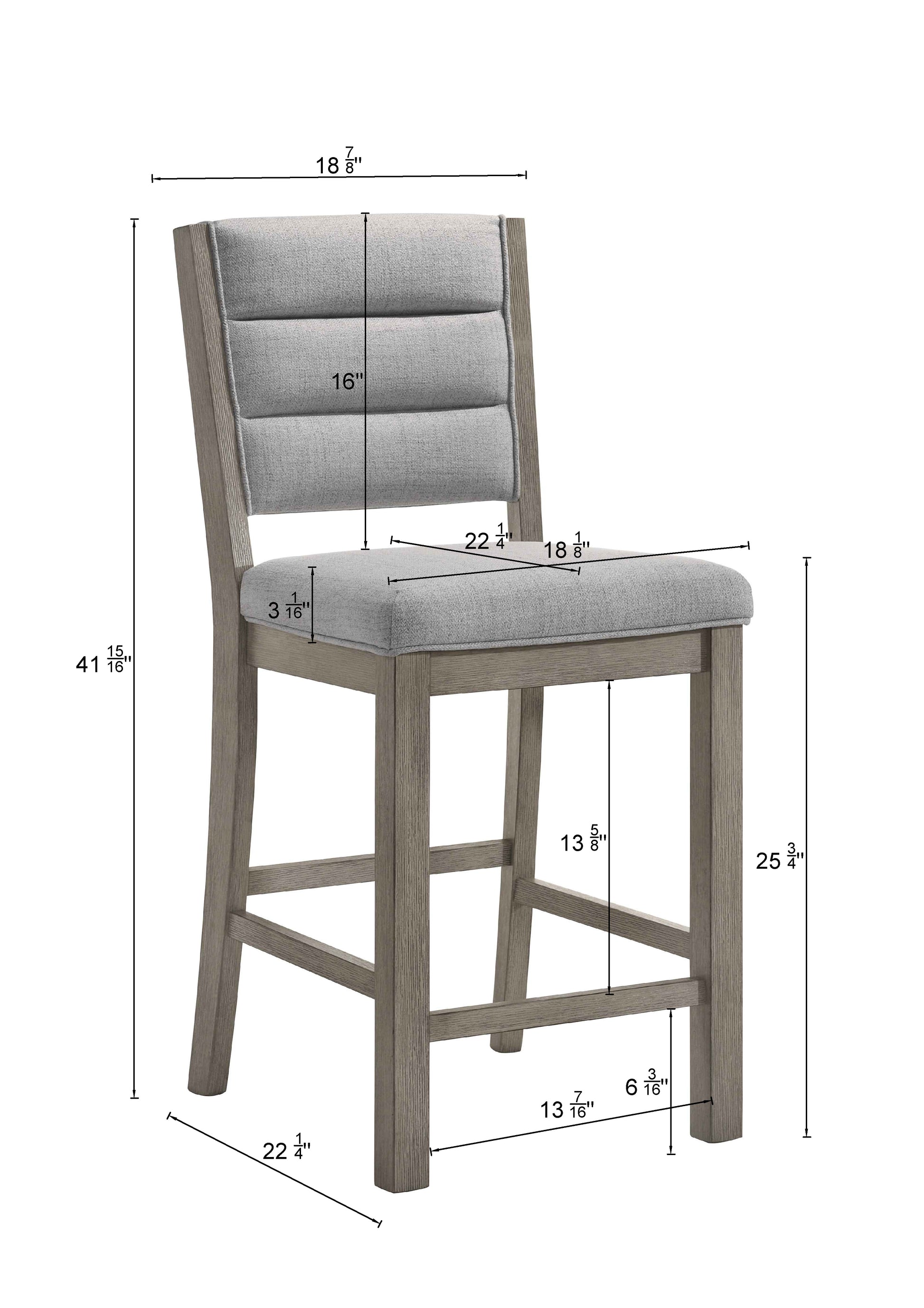 2Pc Rustic Grey Counter Height Chairs Stools Upholstered Back Seat Wooden Dining Room Furniture Rustic Brown Gray Dining Room Contemporary,Modern Bar Stools Set Of 2 Wood