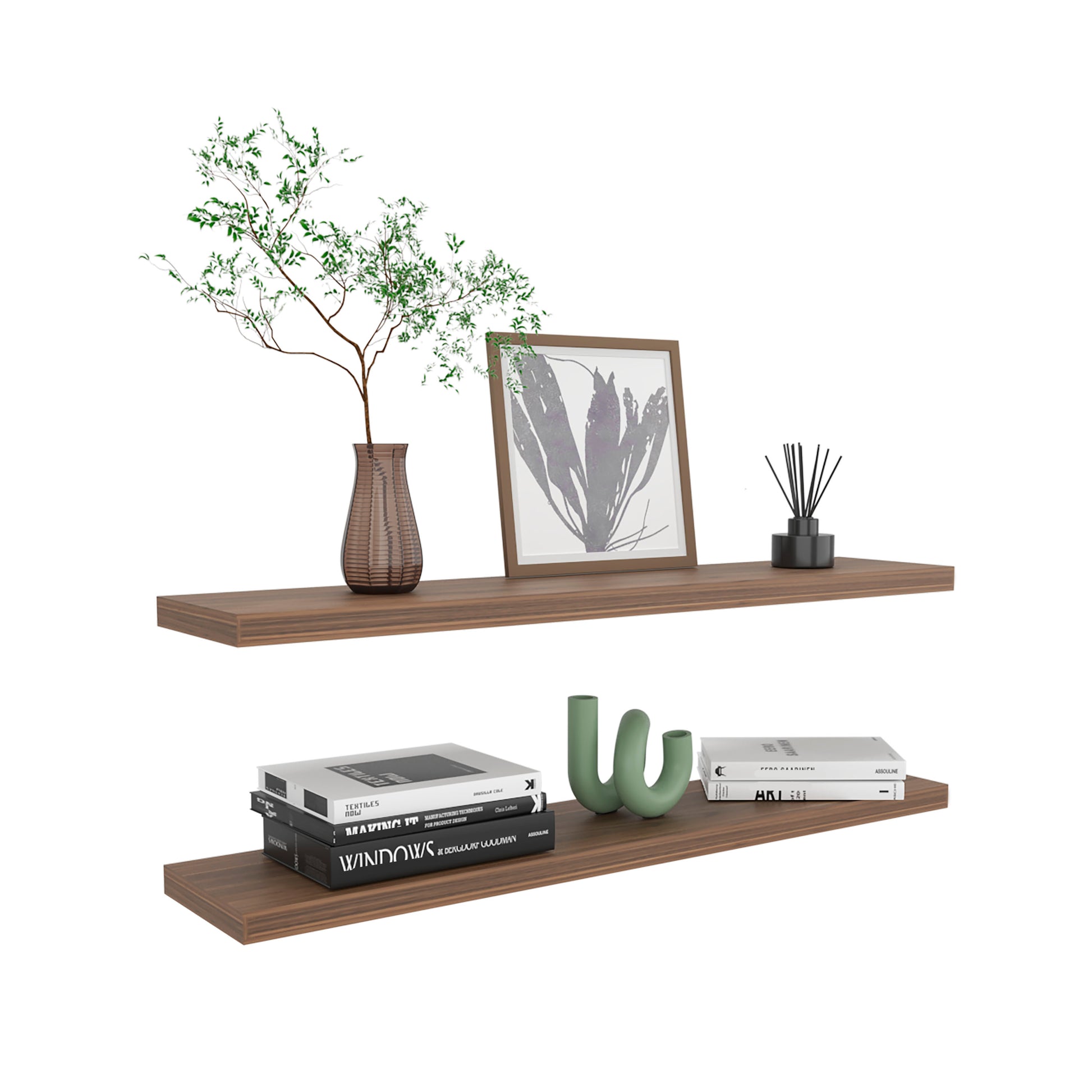 Ecco 47" Wide Floating Shelves Set Of 2, Shelves For Wall Decor For Bedroom, Bathroom Storage Shelves, Book Shelves For Living Room 2 Or Less Mahogany Horizontal Primary Living Space Modern Wall