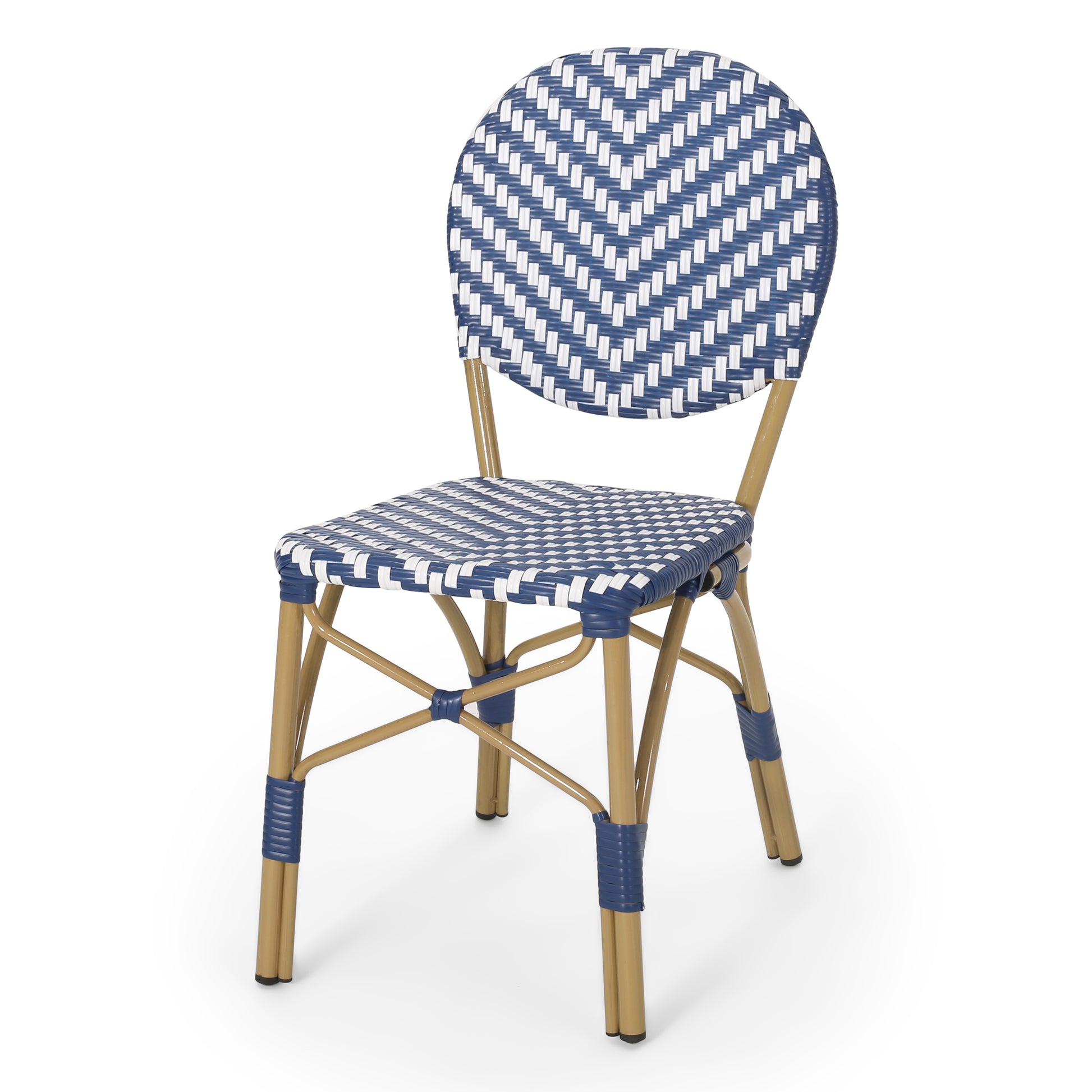 Outdoor Pe Ratten And Aluminum French Armless Bistro Chairs, Set Of 2, Navy Blue, Bamboo Print Finish No Navy Blue,White Rust Resistant Frame Garden & Outdoor French 2 Person Seating Group