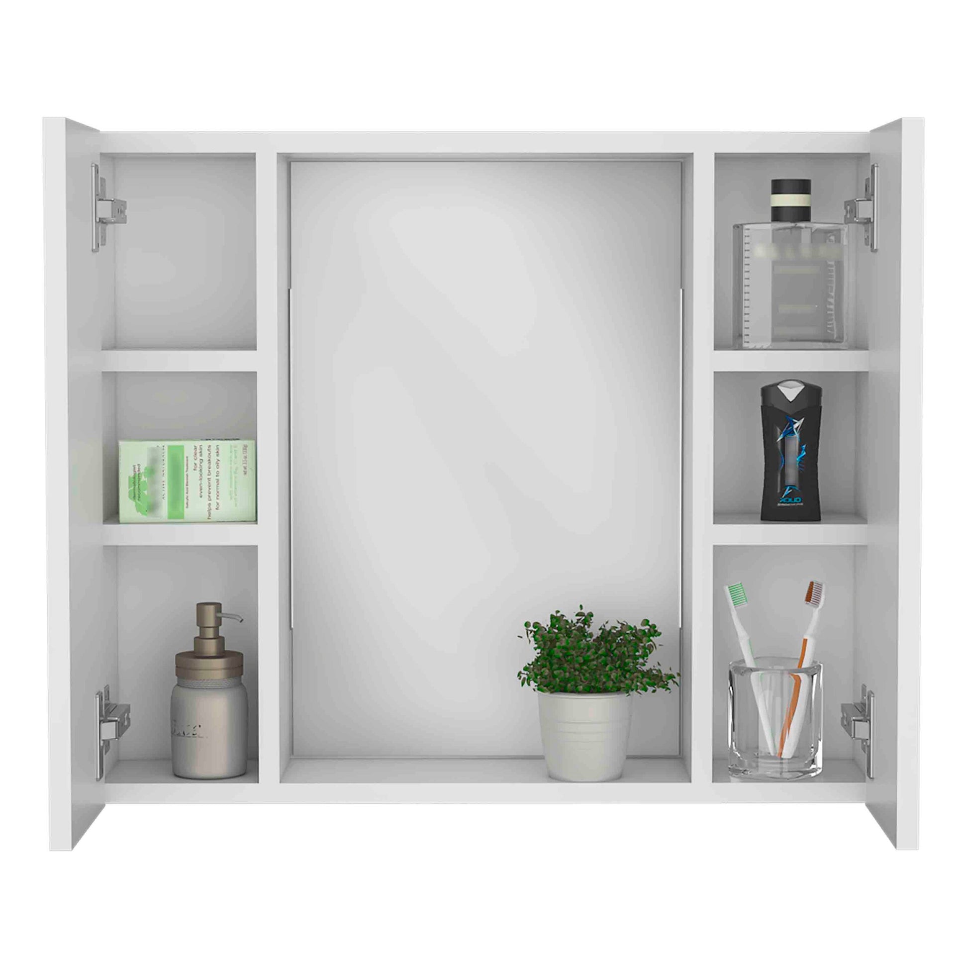 Artemisa Medicine Cabinet, Double Door, Mirror, One External Shelf White White 2 1 Bathroom Wall Mounted Modern Particle Board Particle Board