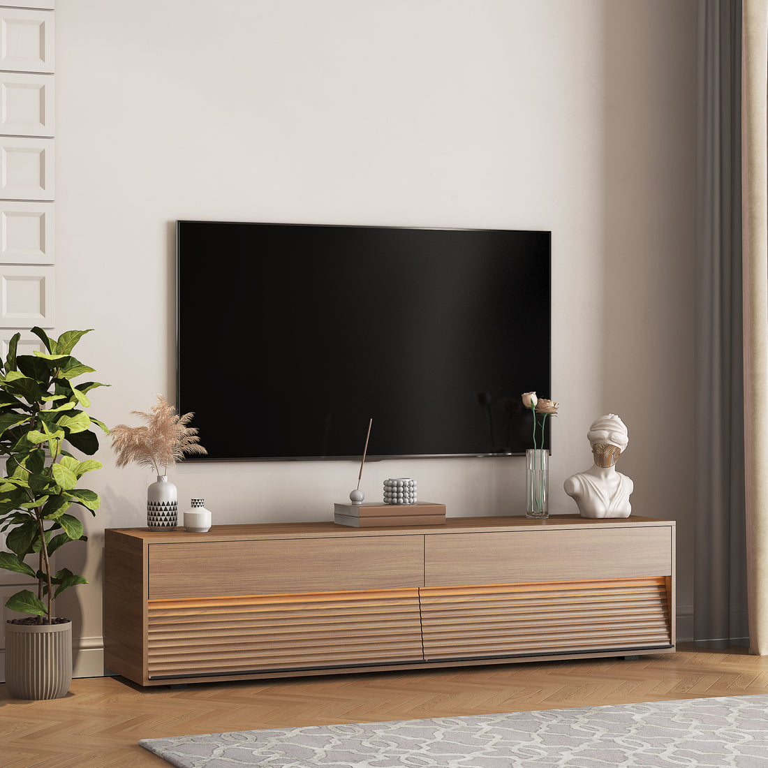 Floating Tv Stand Wall Mounted With 16 Color Leds,68" Modern Tv Stand, Floating Tv Cabinet Entertainment Center For 55 60 65 Inch Tv,Wood Wood 60 69 Inches Mdf