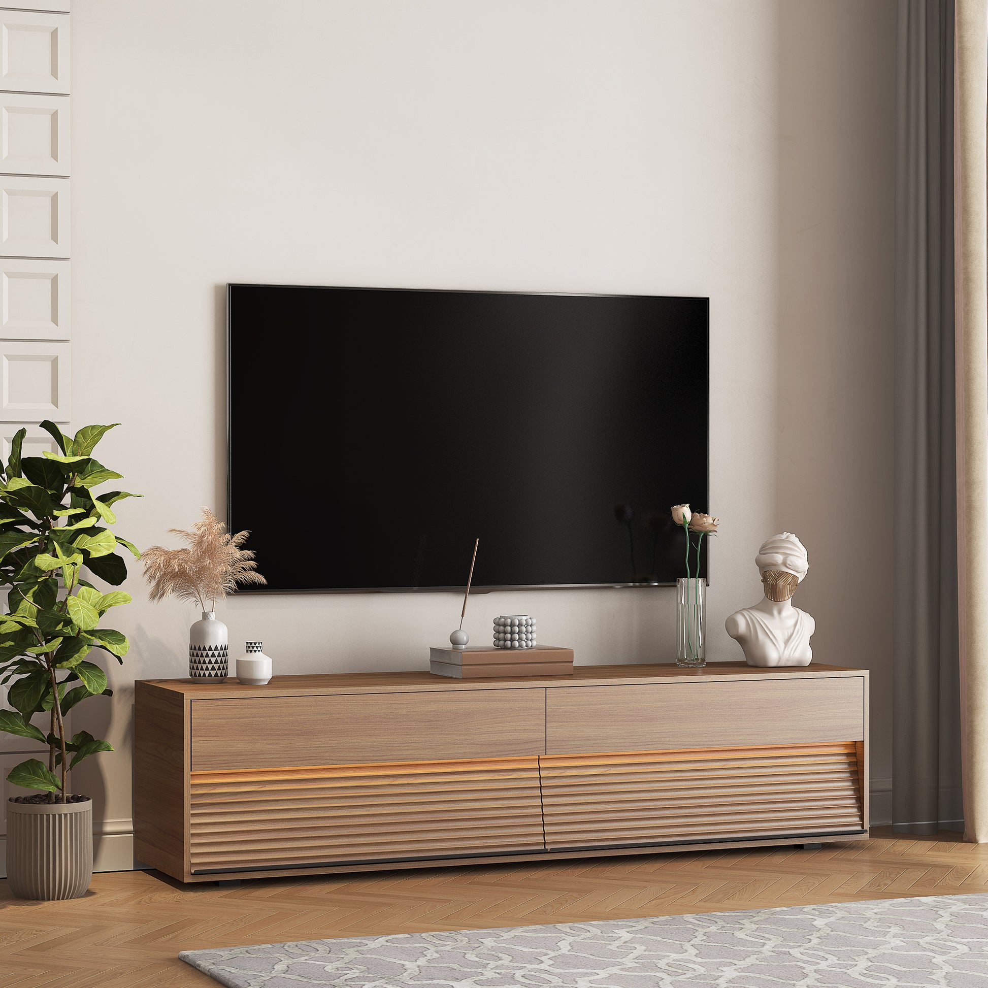 Floating Tv Stand Wall Mounted With 16 Color Leds,68" Modern Tv Stand, Floating Tv Cabinet Entertainment Center For 55 60 65 Inch Tv,Wood Wood 60 69 Inches Mdf