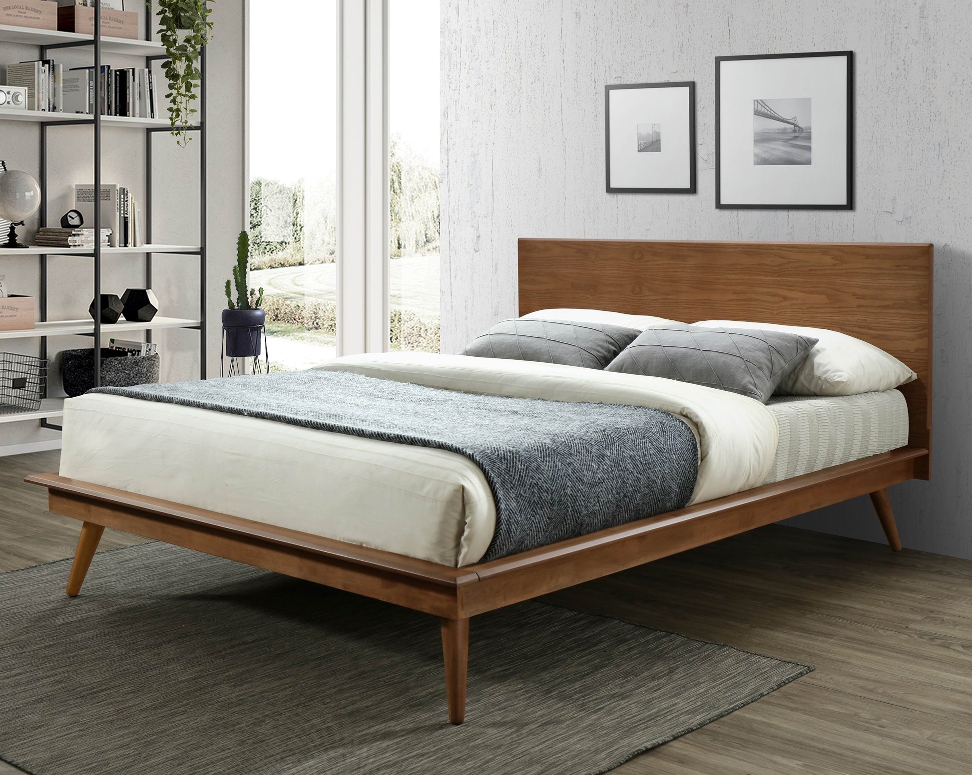 Modern Sleek Design 1Pc Full Platform Bed Durable Brown Wooden Bedroom Furniture Box Spring Not Required Full Brown Wood Bedroom Slat Beds Wood