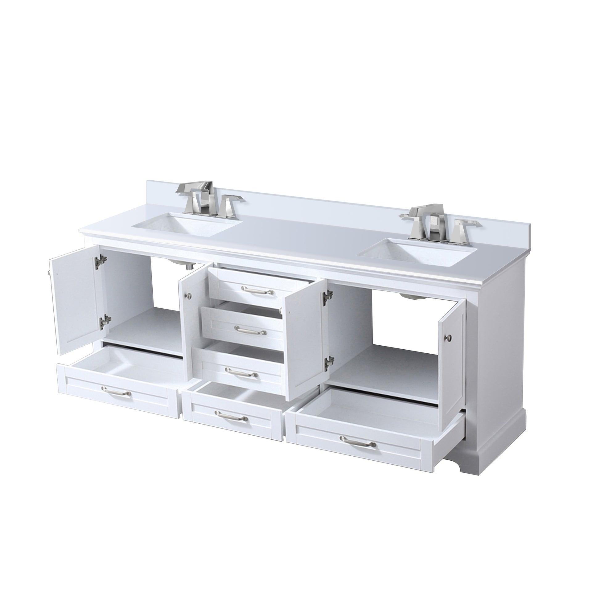 White Double Bath Vanity 80 In. W X 22 In. D, Cultured Marble Top, And Faucet Set White Plywood Wood