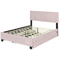 Queen Size Upholstered Platform Bed With Twill Headboard, Pullout Bed And Two Drawers, Flannel,Pink Queen Pink Mdf Lvl