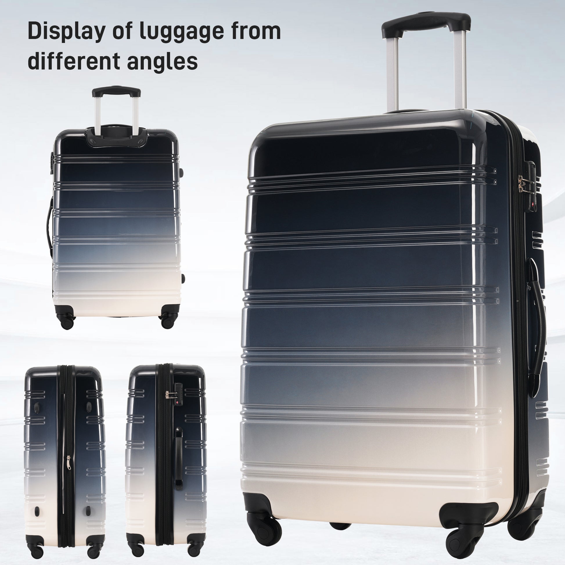 Hardshell Luggage Sets 3 Piece Gradient Color Expandable Suitcase With Spinner Wheels And Tsa Lock Lightweight 20" 24" 28" Available,Gradient Black Black Multi Pc