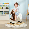 Qaba Rocking Horse With Sound, Ride On Horse With Saddle, Toddler Rocker, Gift For 3 8 Year Old, Brown Brown Plush