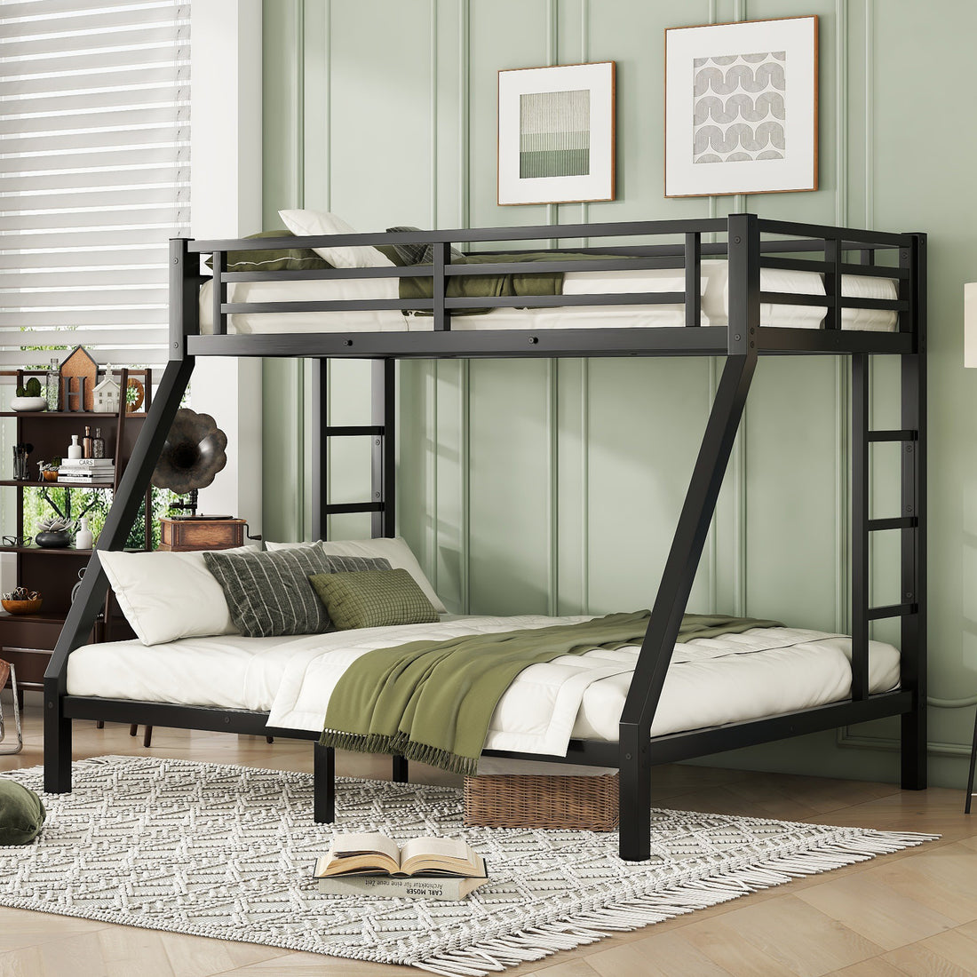 Metal Twin Xl Over Queen Bunk Bed For Teens And Adults,Space Saving Noise Reduced No Box Spring Needed,Black Twin Xl Black Metal