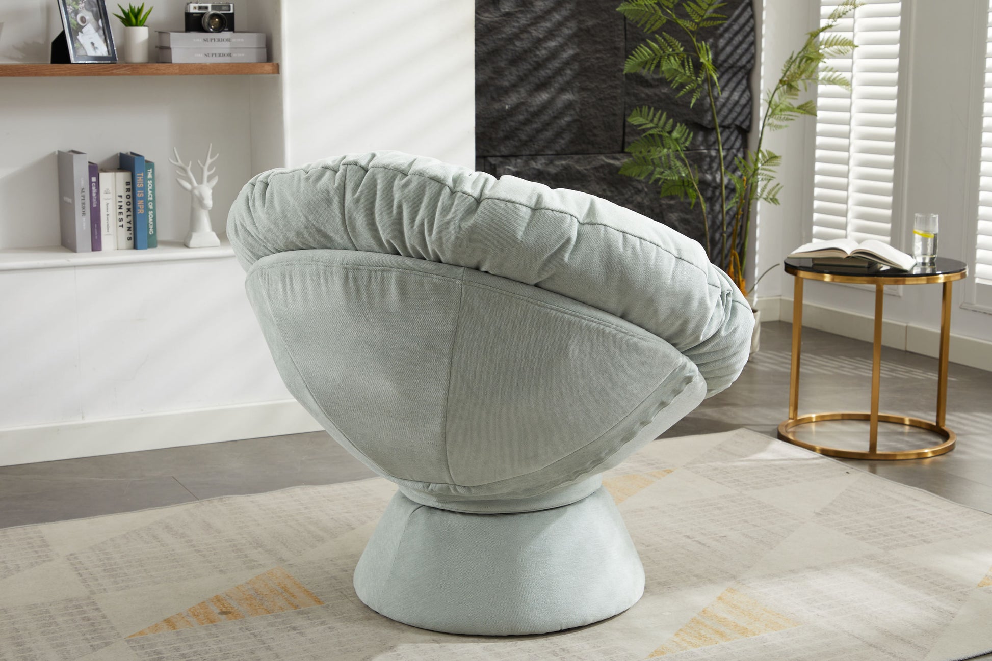 Oversized Swivel Accent Chair, 360 Swivel Barrel Chair, Papasan Chair For Living Room Bedroom Light Blue Chenille
