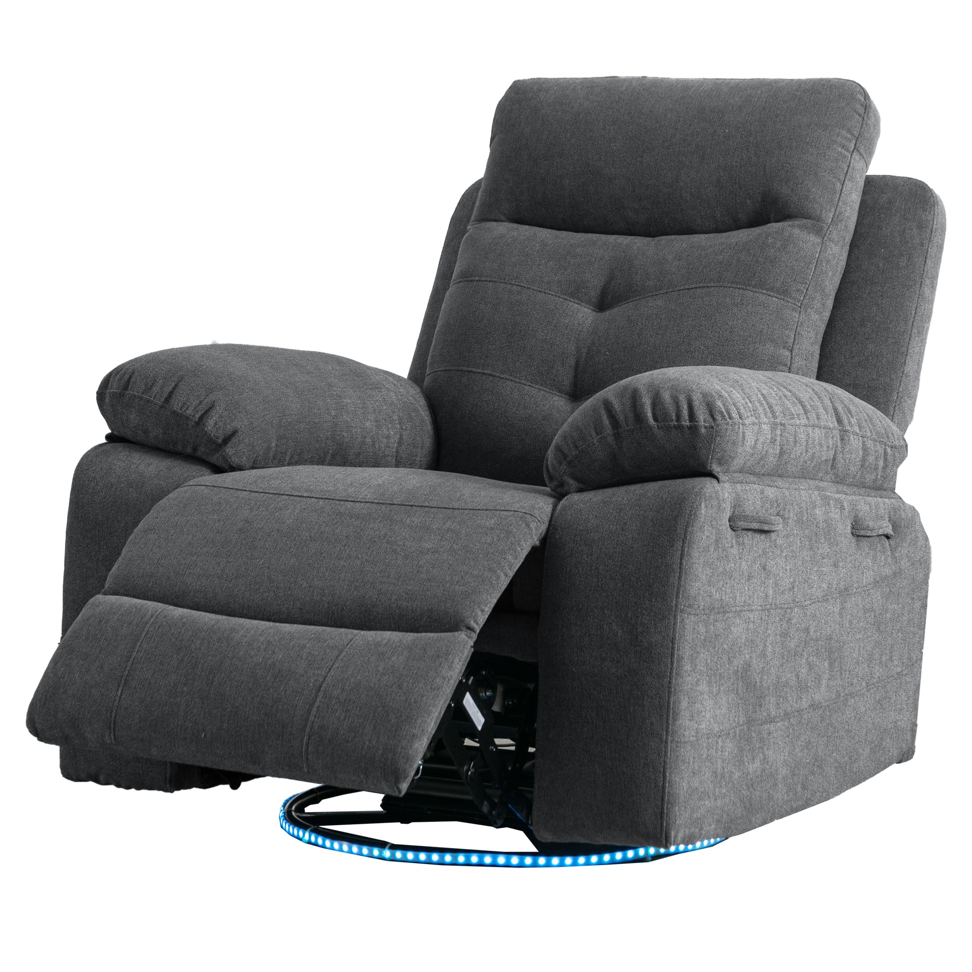 Power Recliner Glider Chair With Bluetooth Speaker 270 Degree Swivel With Led Light Side Arm With Storage Pockets Usb Type C Charging Port Button Control Retractable Footrest Adjustable Backrest Dg Dark Grey Linen Power Push Button Primary Living Space