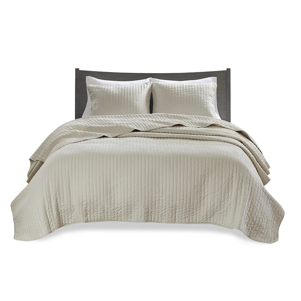 3 Piece Quilt Set Cream Full Queen Full Cream Cotton