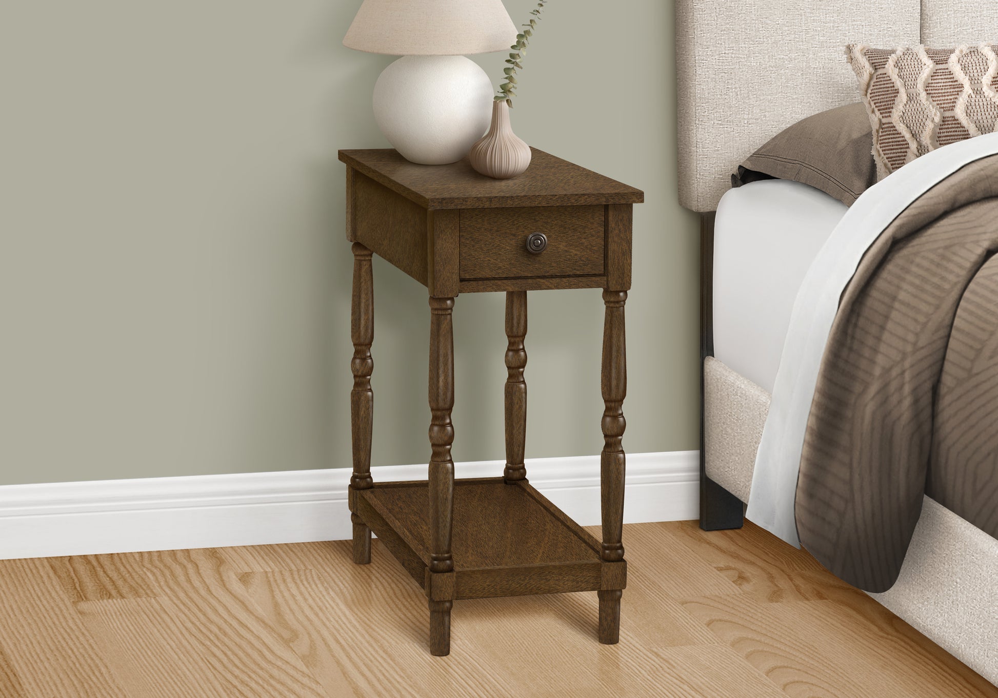 Accent Table, 2 Tier, End, Side Table, Nightstand, Bedroom, Narrow, Lamp, Storage Drawer, Brown Veneer, Traditional Espresso Mdf