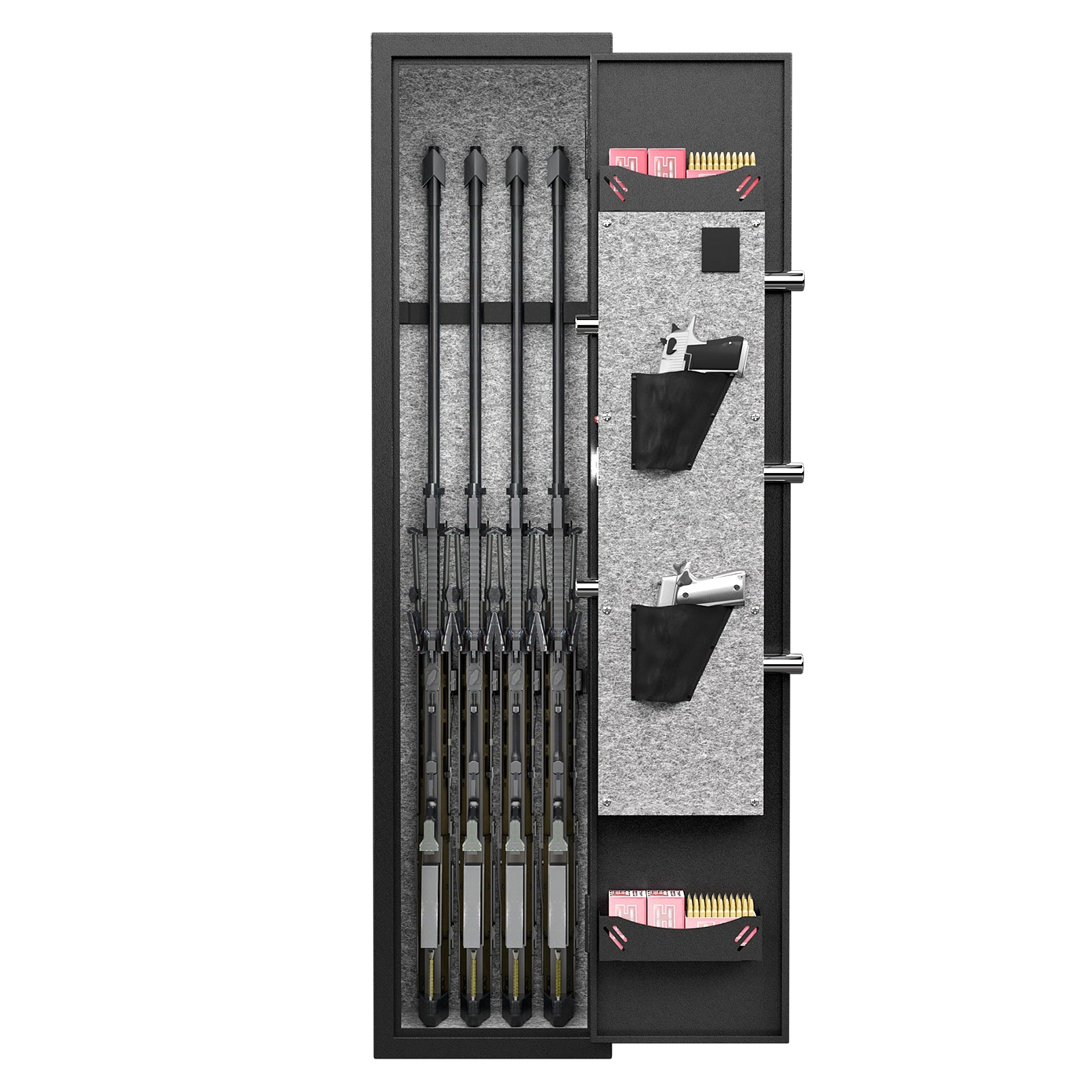 3 4 Safe For Rifles And Pistols,Quick Access Fingerprint Safe,High Security Metal Rifle Safe Locker With Removable Shelf And 2 Adjustable Slots Black Steel