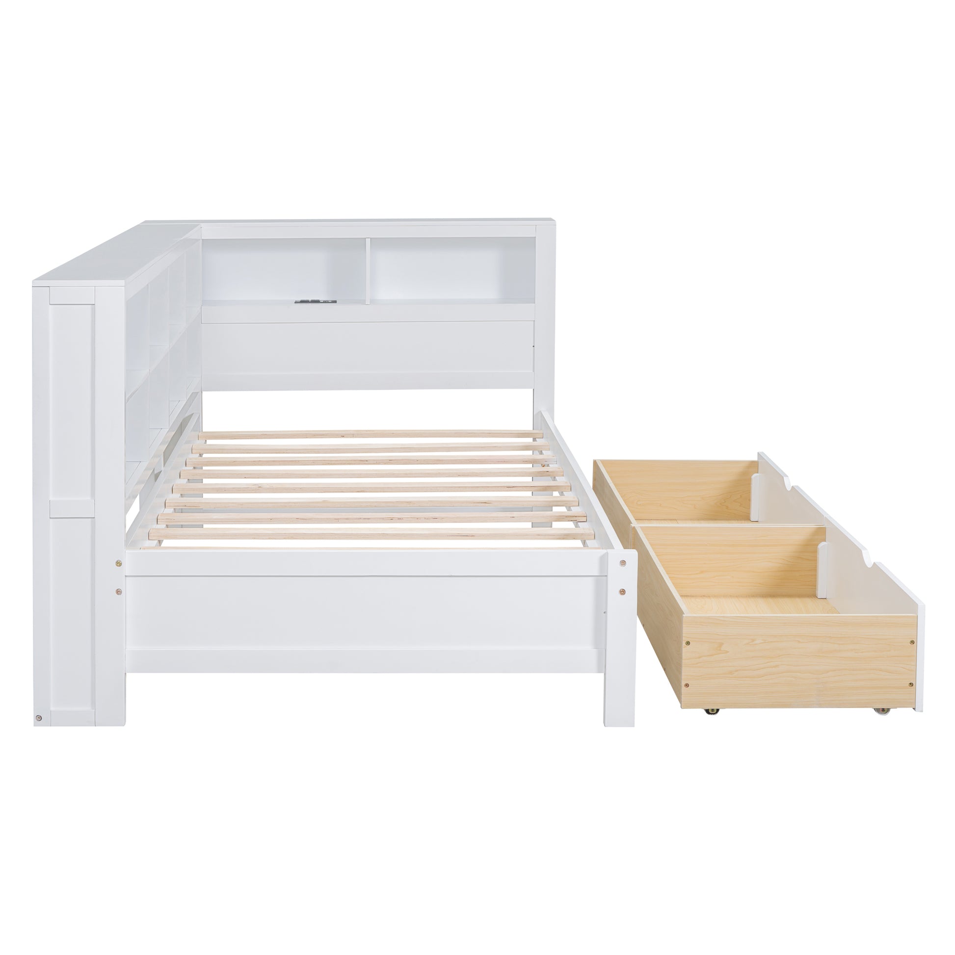 Wooden Twin Size Daybed With 2 Drawers, Daybed With Storage Shelf And Usb Charging Ports,White Twin White Wood