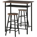 Homcom 3 Piece Counter Height Bar Table And Chairs Set, Space Saving Dining Table With 2 Matching Stools, Storage Shelf Metal Frame Footrest, Black, Brown Black Mdf