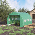 Outsunny 10' X 10' X 6.5' Walk In Tunnel Hoop Greenhouse, Polyethylene Pe Cover, Steel Frame, Roll Up Zipper Door & Windows For Flowers, Vegetables, Tropical Plants, Green Green Steel