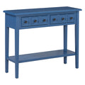 Entryway Table With 2 Drawers, Rustic Console Table With Open Shelf And Rubber Wood Legs For Entryways, Living Rooms, And Hallways Navy Navy Mdf,Rubber Wood