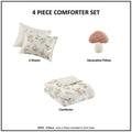 4 Pcs Mushroom Garden Comforter Set Full Queen Full Multicolor Polyester