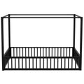 Full Size Floor Bed Frame With Wardrobe, Metal Floor Bed With Storage Shelves, Black Full Black Metal