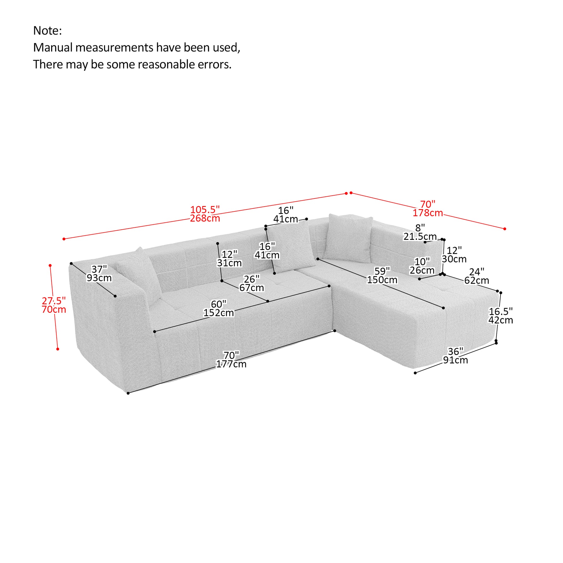 Vedio Provied 105.5" Modular L Shaped Sectional Floor Couch, Deep Seat Tufted Comfy Sofa Set With Chaise For Living Room Beige Modern Foam Polyester 3 Seat