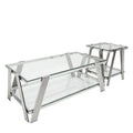 Silver Stainless Steel Double Layer Clear Tempered Glass Coffee Table For Bed Room, Living Room Clear,Silver Modern Rectangular Stainless Steel,Tempered Glass