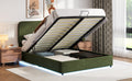 Upholstered Platform Queen Size Hydraulic Storage Bed, Lift Up Storage Bed With Rgb Led Light, Bluetooth Speaker, No Box Spring Needed, Lychee Velvet, Green Queen Green Velvet Fabric Metal