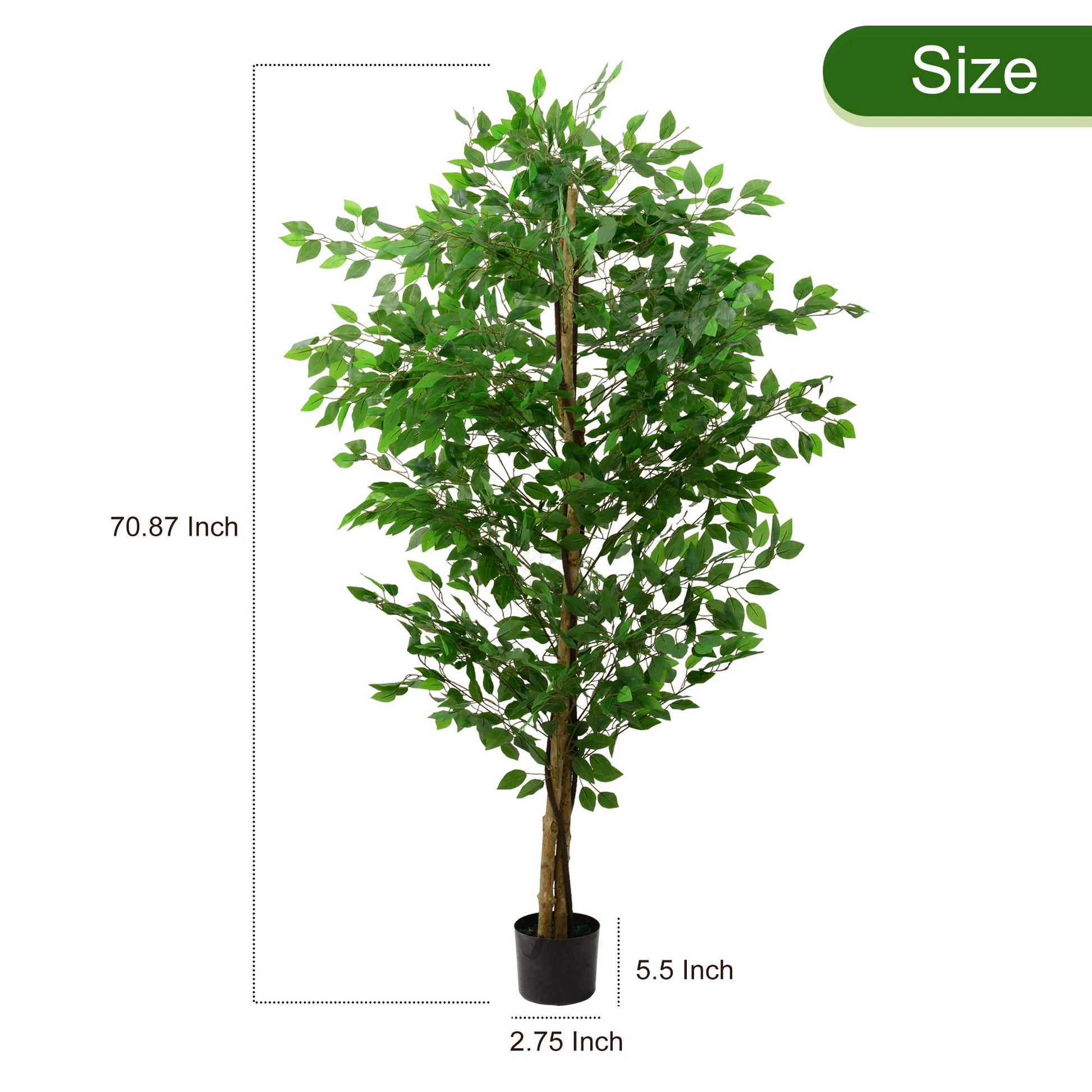 6Ft Ficus Tree Artificial, Realistic Texture Potted Faux Ficus Tree, Fake Trees Indoor Outdoor For Home Office Living Room Bedroom Foyer Porch Decor Green Plastic