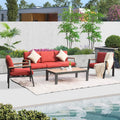 4 Pieces Aluminum Outdoor Patio Furniture Set, Modern Outdoor Sectional With Outdoor Patio Coffee Table & 7 Inch Cushion, Outdoor Patio Sectional Sofa Set For Balcony, Garden, Red Red Aluminum