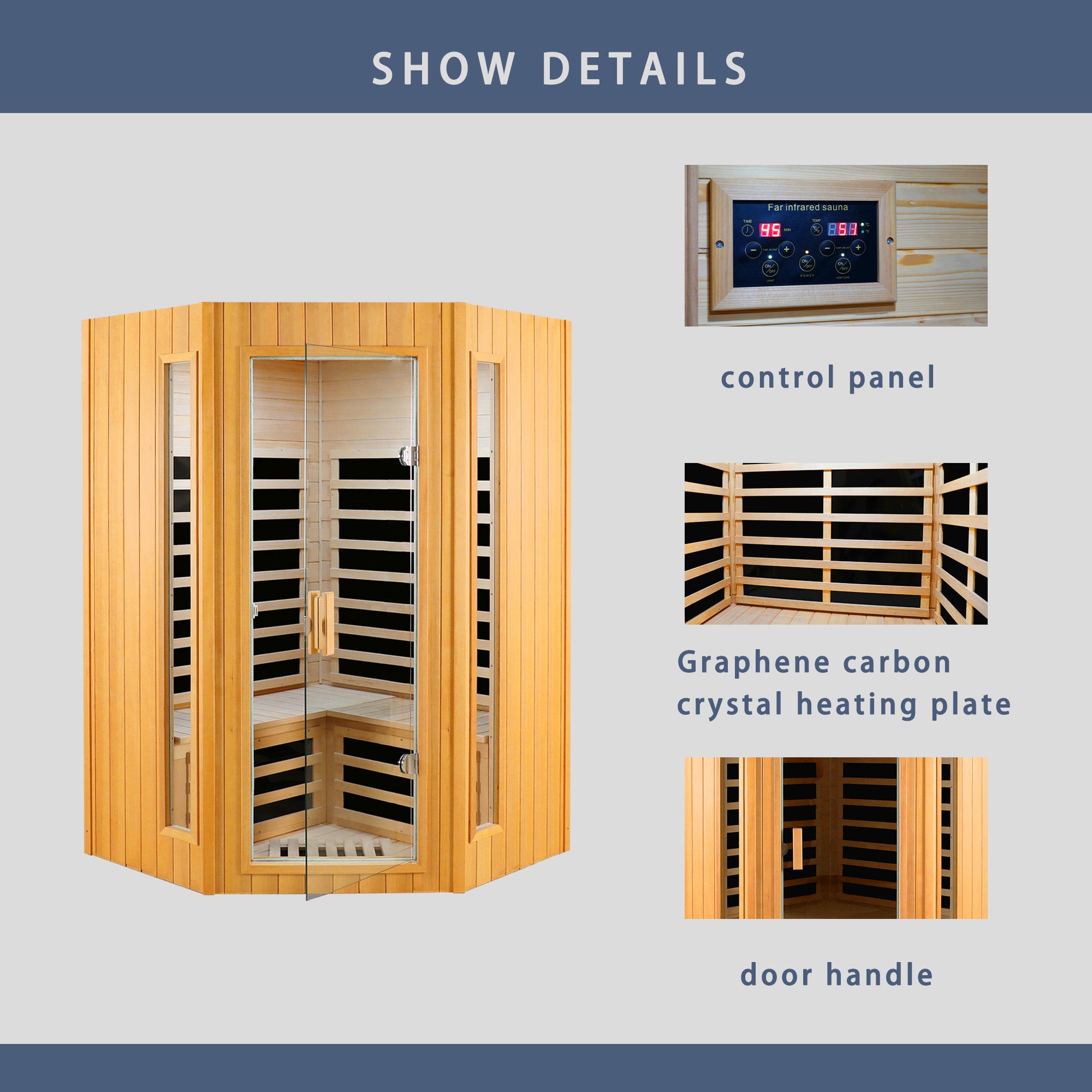 Two Person Hemlock Indoor Far Infrared Sauna Room Natural Wood Metal & Wood