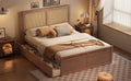 Queen Size Wood Storage Platform Bed With 4 Drawers, Rattan Headboard, Espresso Box Spring Not Required Queen Antique Espresso Wood Bedroom Bed Frame Wood Rattan