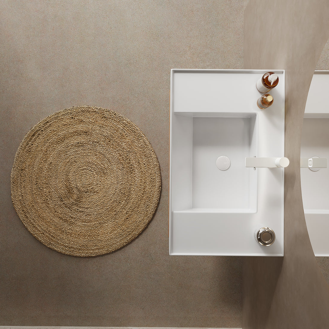 Lede 30" Bathroom Vanity With Vessel Sink, Wall Mounted Floating White Rectangular Acrylic Integrated Basin Without Faucet, Striped Shelves Layer, Natural Wood Natural Wood,White Bathroom