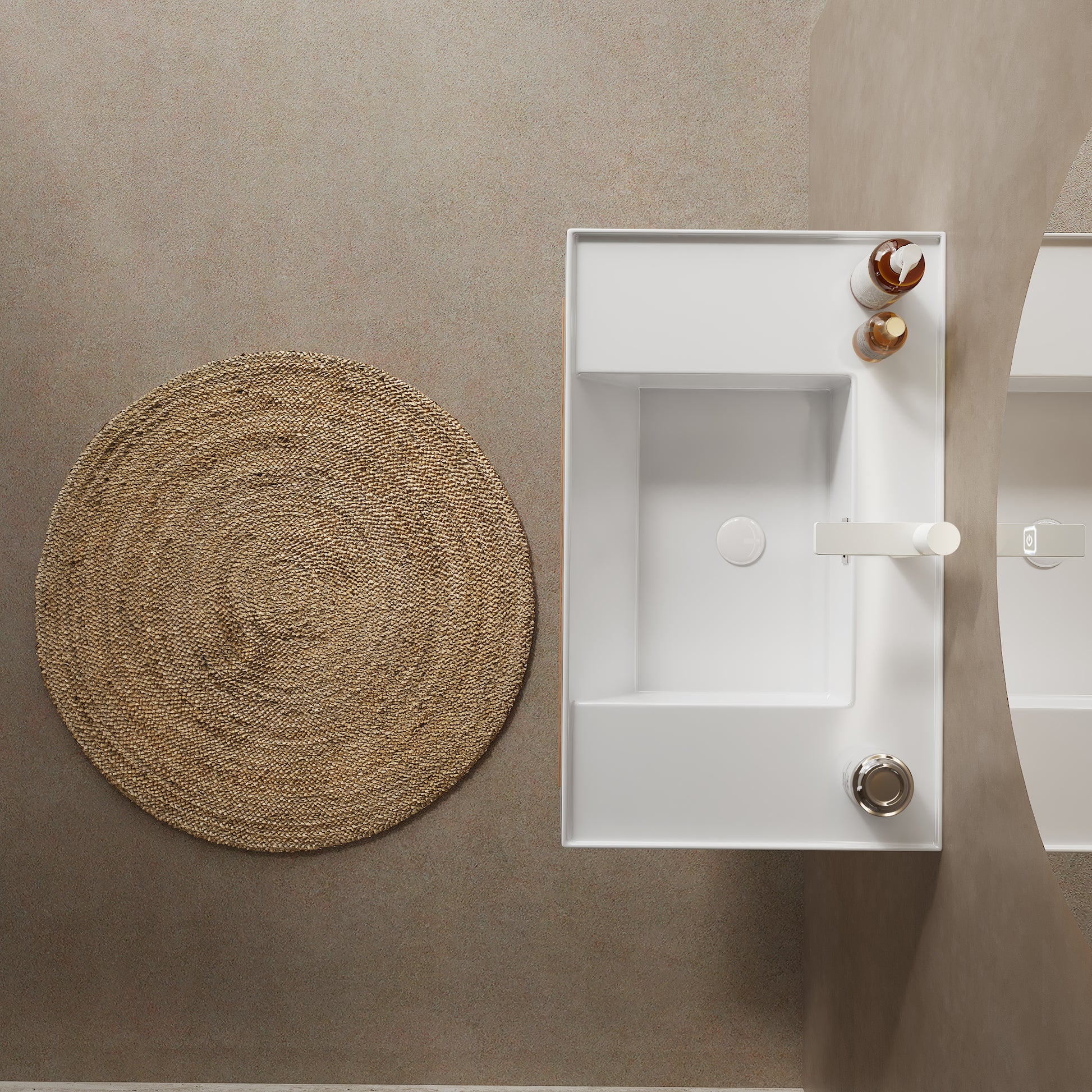 Lede 30" Bathroom Vanity With Vessel Sink, Wall Mounted Floating White Rectangular Acrylic Integrated Basin Without Faucet, Striped Shelves Layer, Natural Wood Natural Wood,White Bathroom