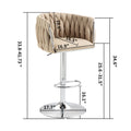 360 Fabric Cover Swivel Bar Stools Set Of 2, Adjustable Counter Height Bar Chairs With Woven Back & Footrest, Silver Chromed Bar Stools For Kitchen Island, Cafe, Pub Yellow Metal Yellow Kitchen