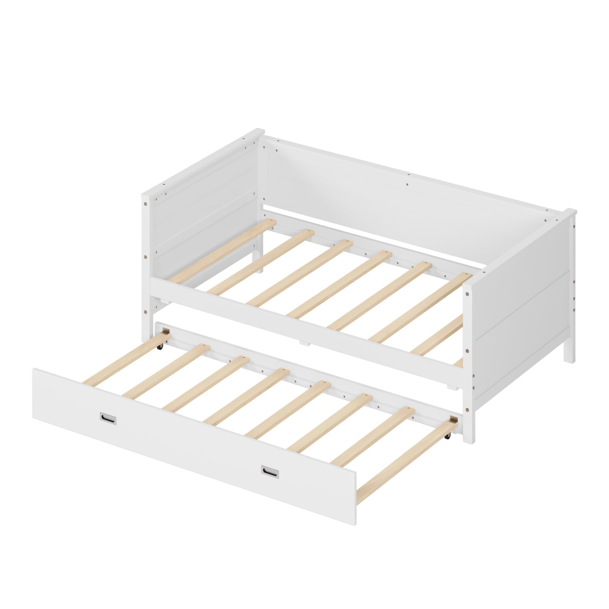 Twin Size Solid Wood Daybed With Trundle For Kids Teens Dorm Bedroom Multipurpose Guest Room Or Home, White Box Spring Not Required Twin White Wood Bedroom Pine Wood