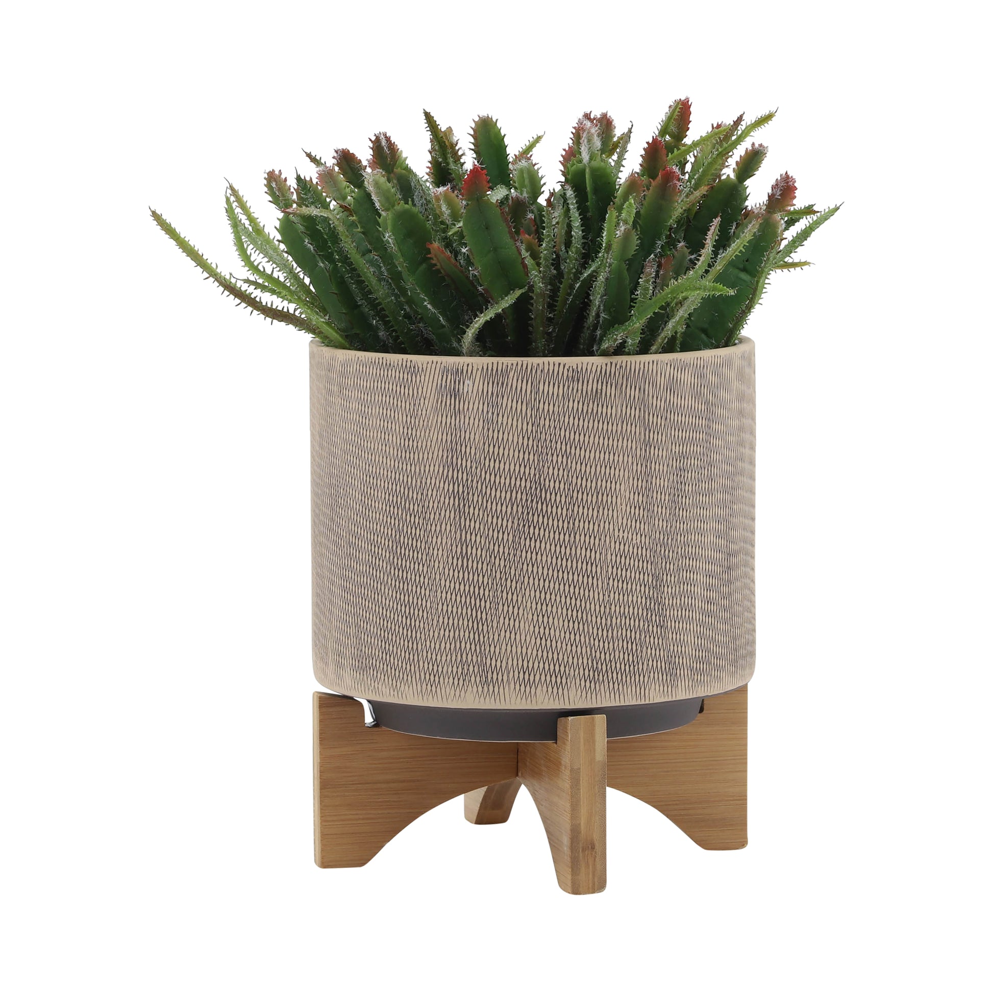 S 2 5 8" Mesh Planter W Stand, Tan Tan Ceramic