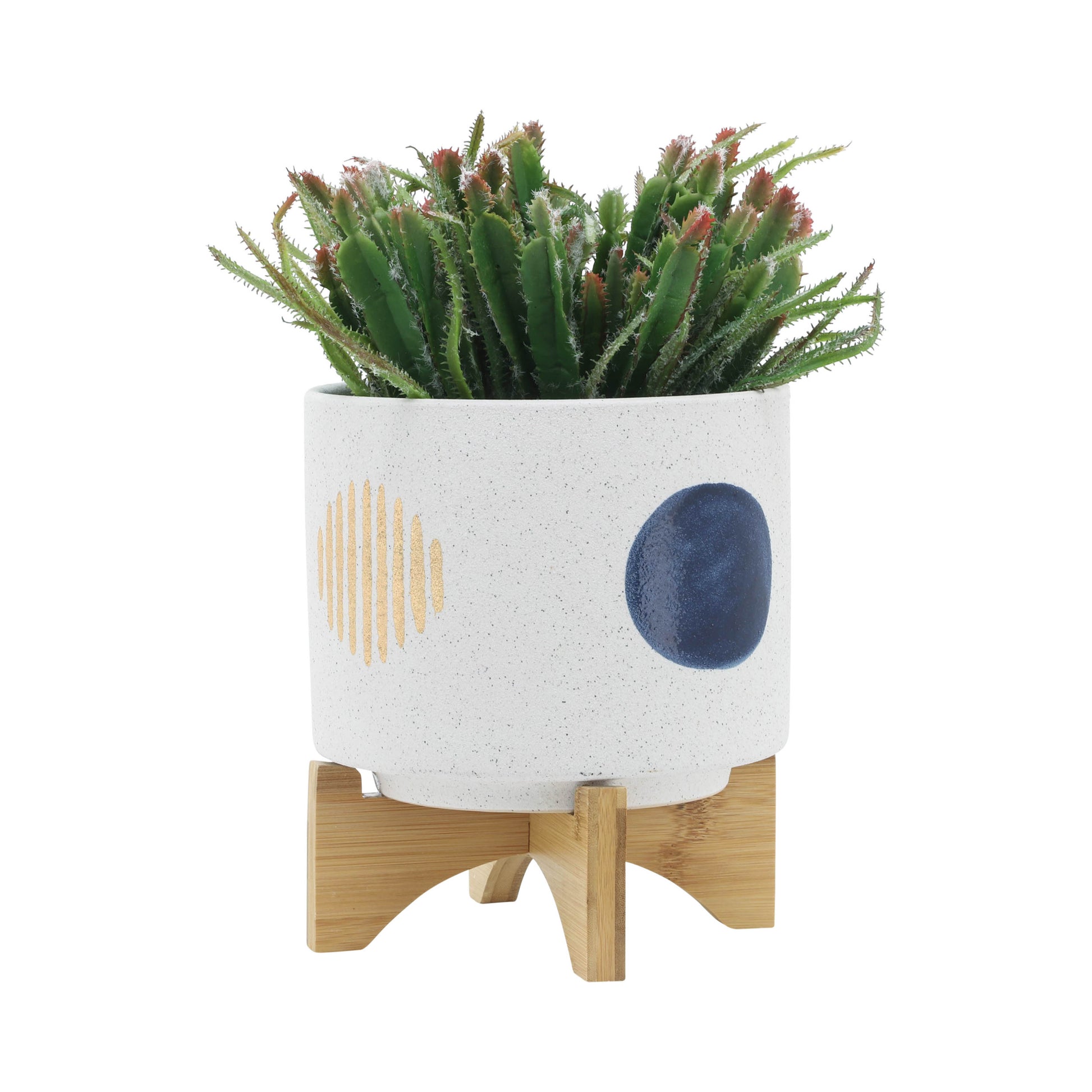 8" Funky Planter W Stand, White White Ceramic