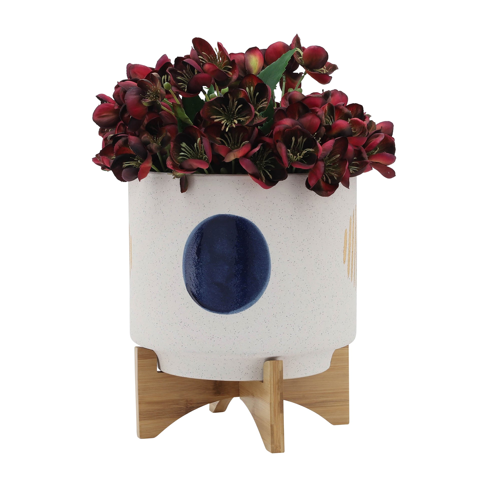 10" Funky Planter W Stand, White White Ceramic