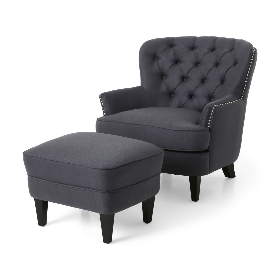 Club Chair Ottoman Grey Fabric