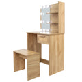 Vanity Desk Set Stool & Dressing Table With Led Lighting Mirror Drawer And Compartments Modern Wood Cosmetic Table Chest Of Drawers Nature Color Natural Wood Particle Board