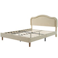 Queen Size Velvet Upholstered Smart Led Bed Frame With Adjustable Height Headboard,No Box Spring Needed,Easy Assembly,Beige Box Spring Not Required Queen Beige Wood Bedroom Cute,Modern Bed Frame Wood