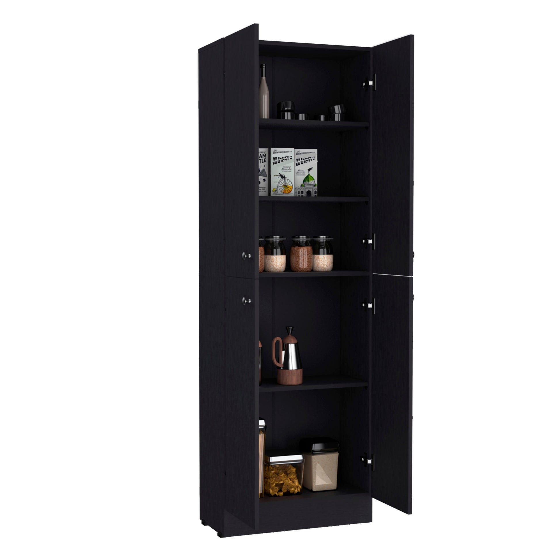 Lynch Kitchen Pantry Storage Cabinet 71" Height, With 4 Doors, 5 Adjustable Shelves, Freestanding Cupboard For Dining Room Living Room, Laundry Freestanding Black Kitchen Shelves Included Modern Particle Board Engineered Wood