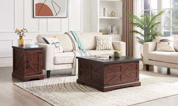 Farmhouse Coffee Table & End Table Barn Design Center Table Rustic Cocktail Table With Hinged Lift Top And End Table Oak Mdf