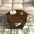 2 Tier Retro Hexagon Living Room Solid Wood Coffee Table With Shelf & Drawer, 36'' Mid Century Center Coffee Table For Living Room, Office. Cherry Cherry Pine